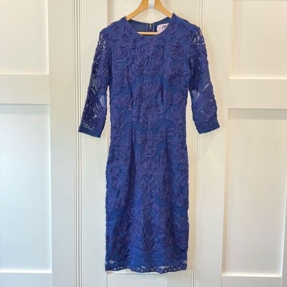 JS COLLECTIONS Women's Navy Blue Embroidered 3/4 Sleeves Dress Women’s Size 4 - Picture 2 of 14